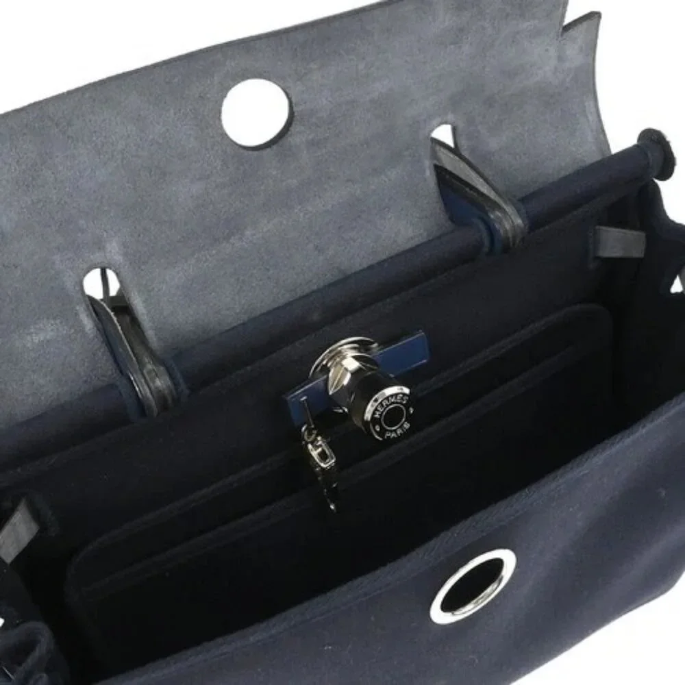 Hermes Beige Navy Toile H Officier Herbag PM 2 in 1 Handbag C□F 117854 - Picture 8 of 10